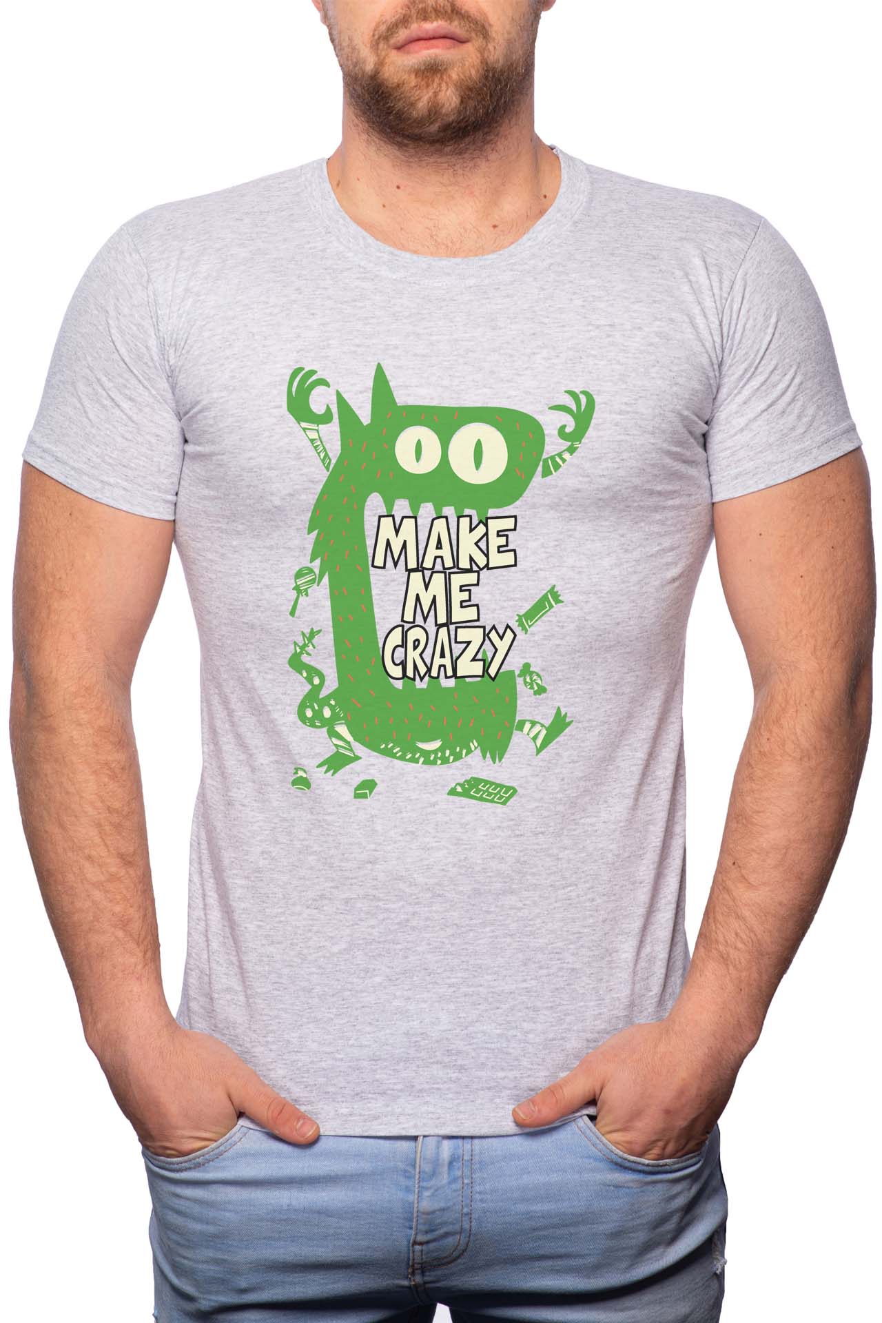 Tricou barbati, Make Me Crazy, 100% Bumbac, R270, Gri