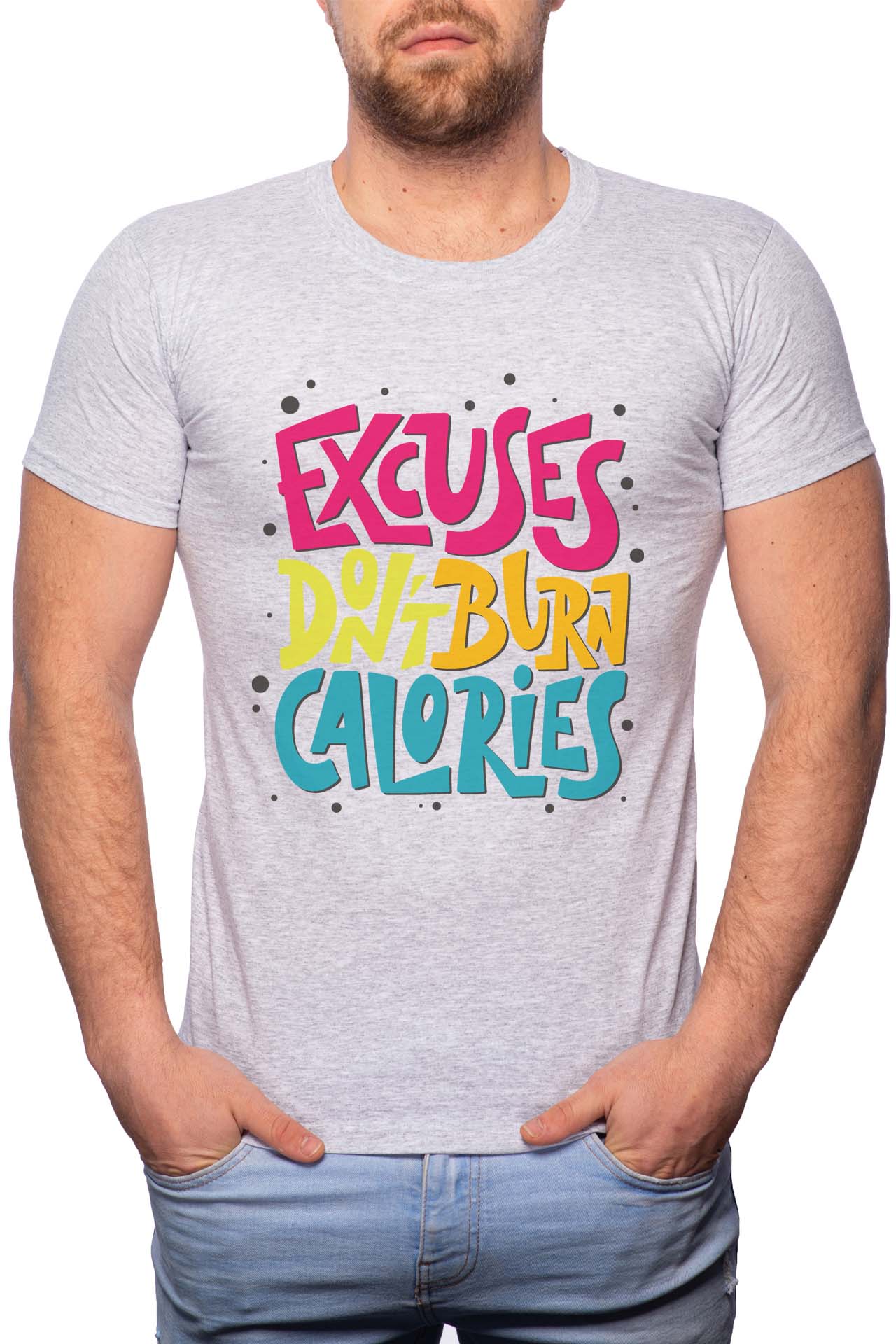Tricou barbati, Excuses Don't Burn Calories, 100% Bumbac, GR275, Gri
