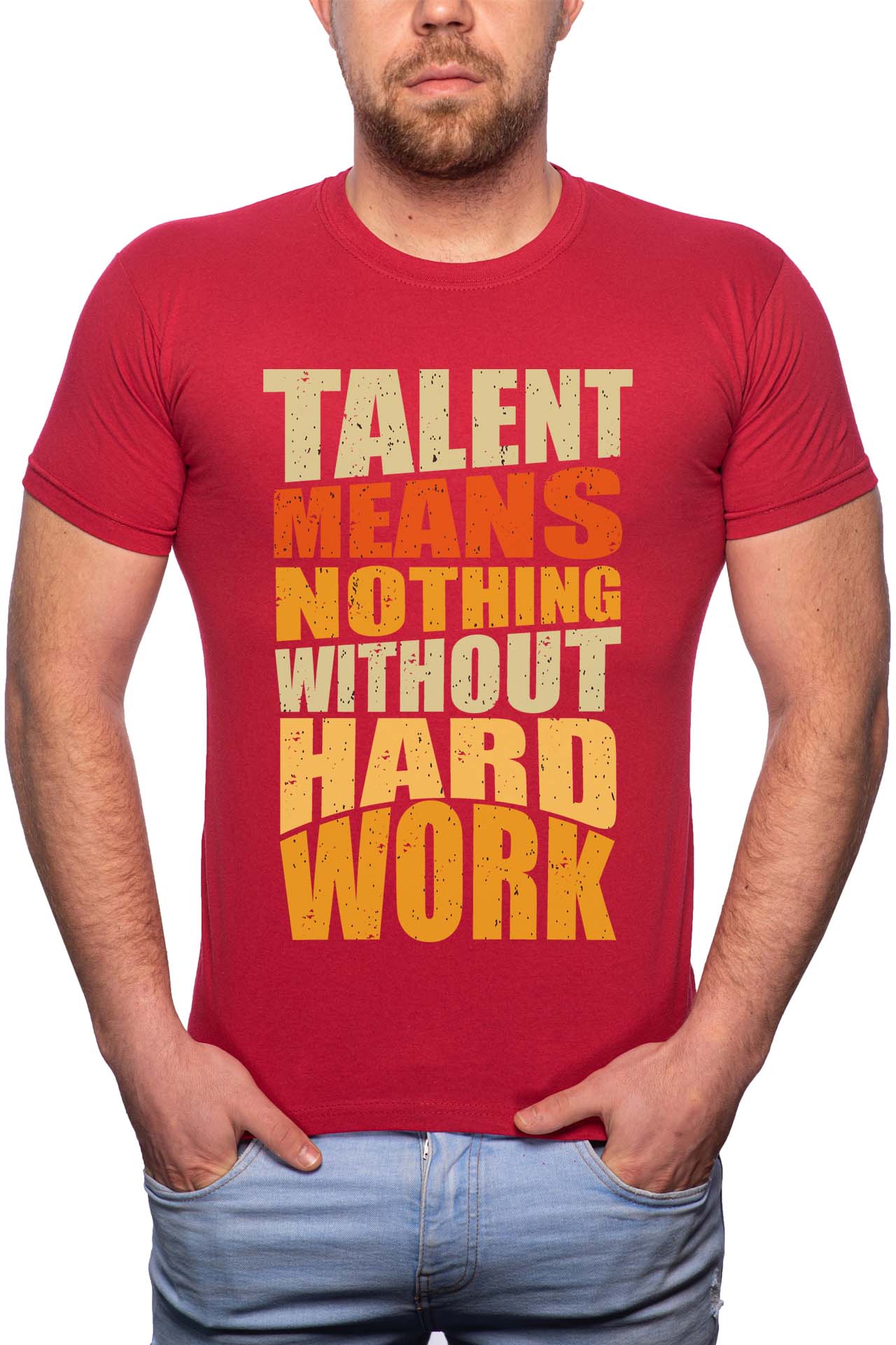 Tricou barbati, Hard Work, 100% Bumbac, W272, Rosu Bordeaux