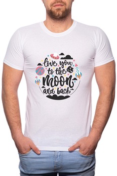 Tricou barbati, To The Moon And Back, 100% Bumbac, GR278, Alb