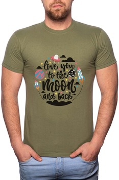 Tricou barbati, To The Moon And Back, 100% Bumbac, GR278, Verde militar