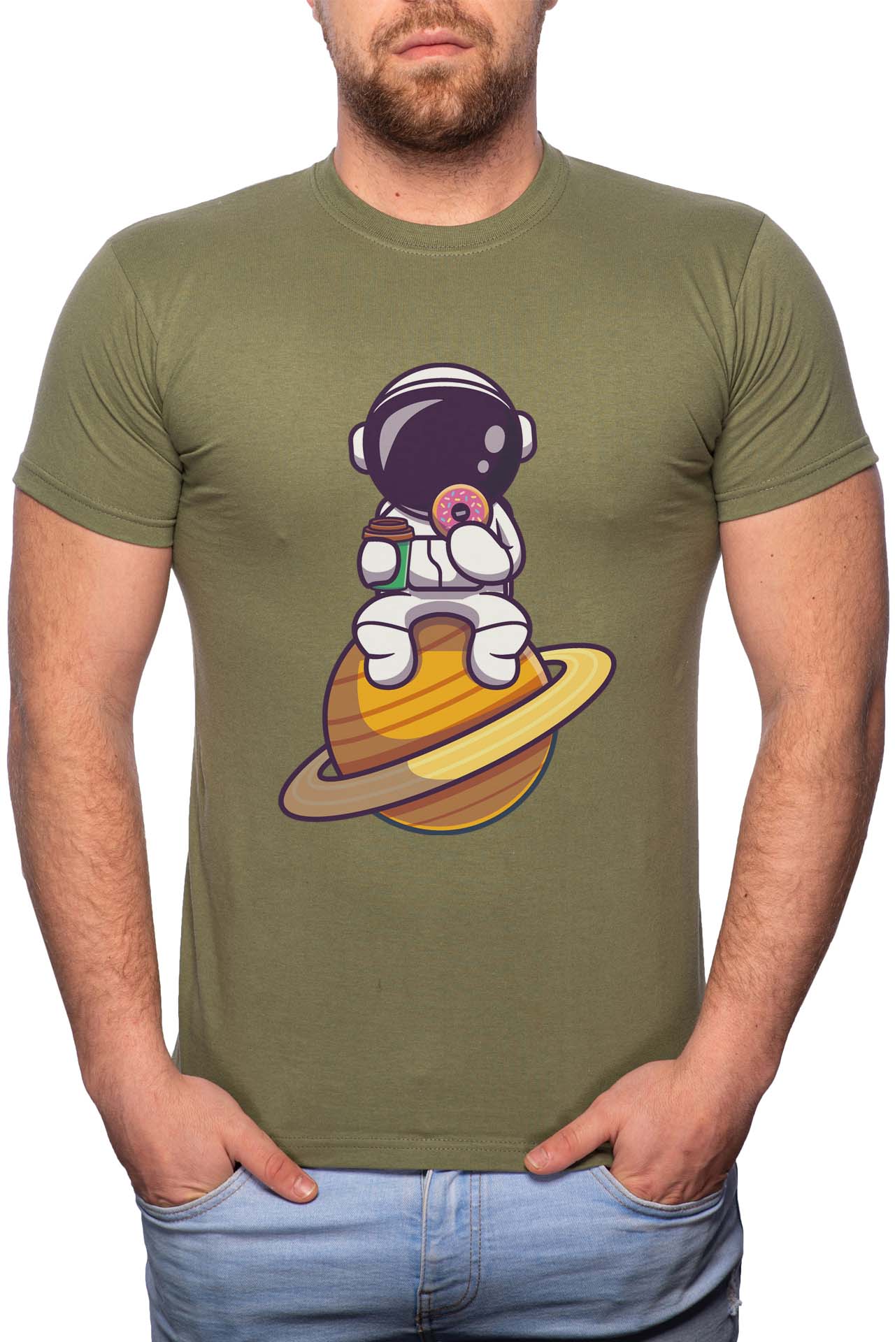 Tricou barbati, Doughnut, 100% Bumbac, GR280, Verde militar