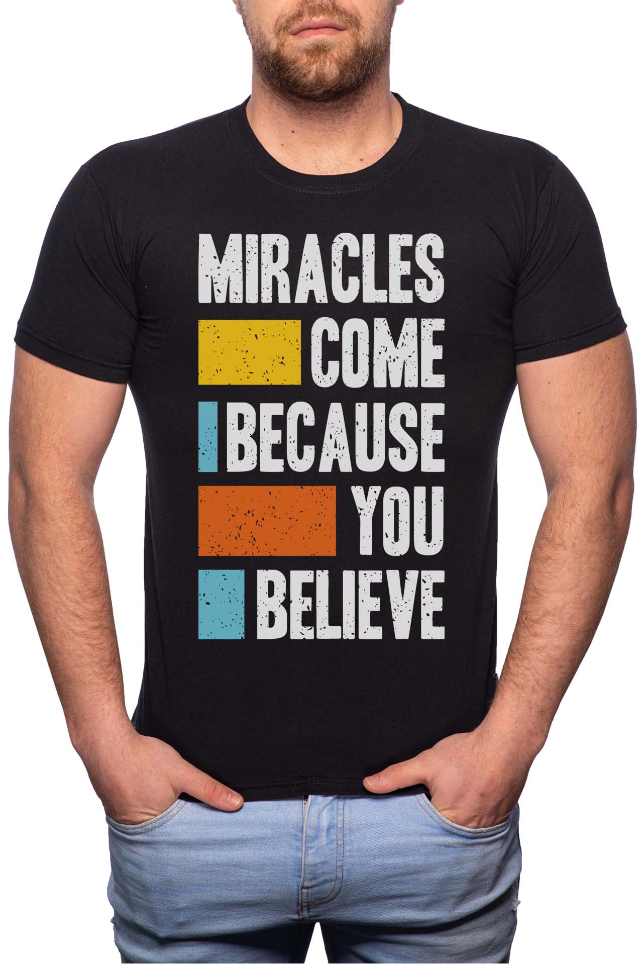 Tricou barbati, Believe, 100% Bumbac, B282, Negru