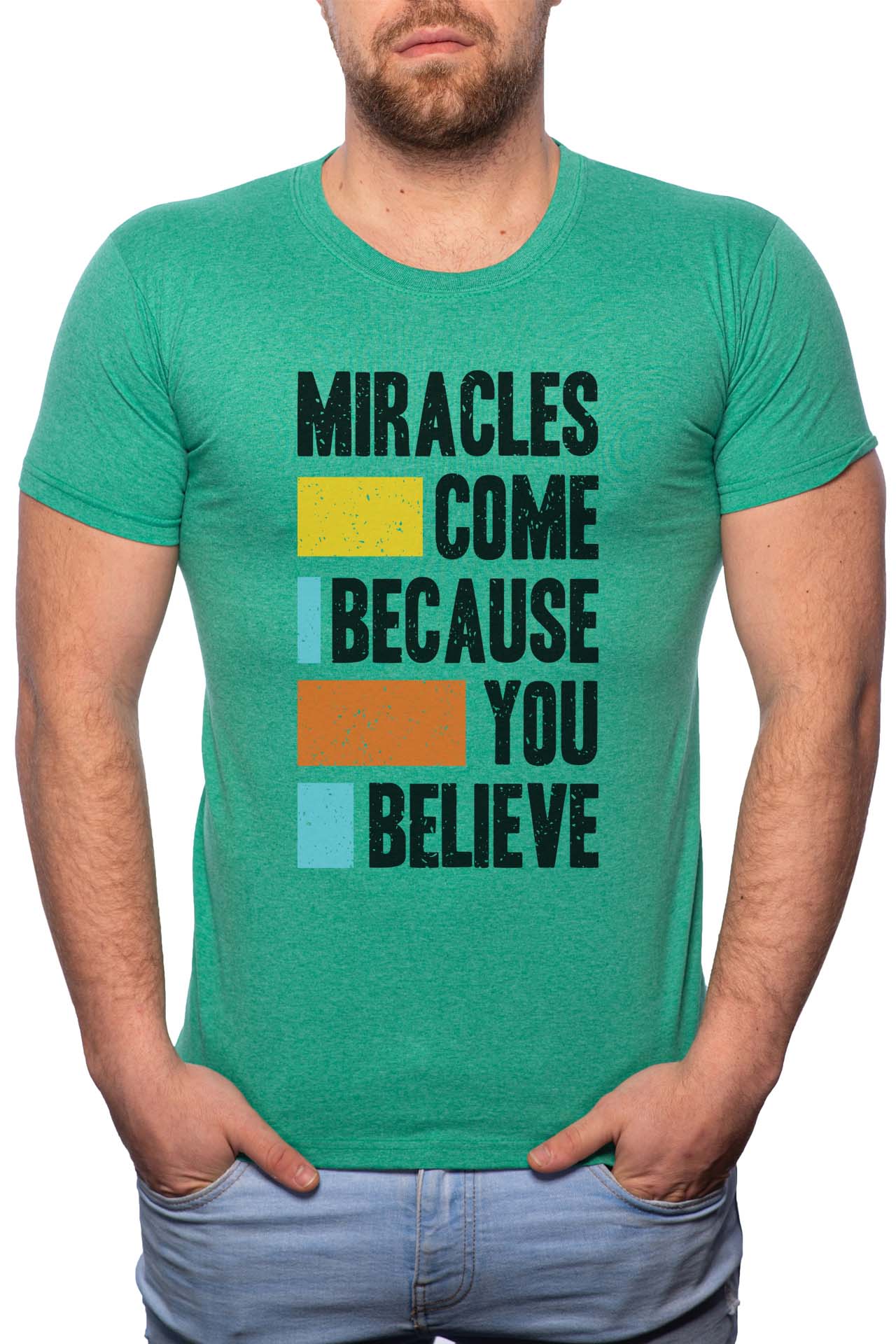 Tricou barbati, Believe, 100% Bumbac, B282, Verde
