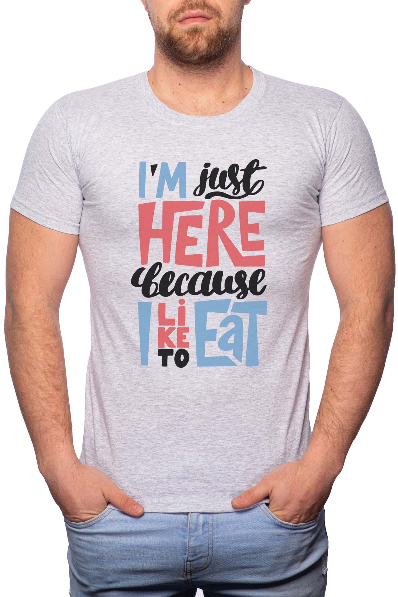 Tricou barbati, I Like To Eat, 100% Bumbac, GR276, Gri