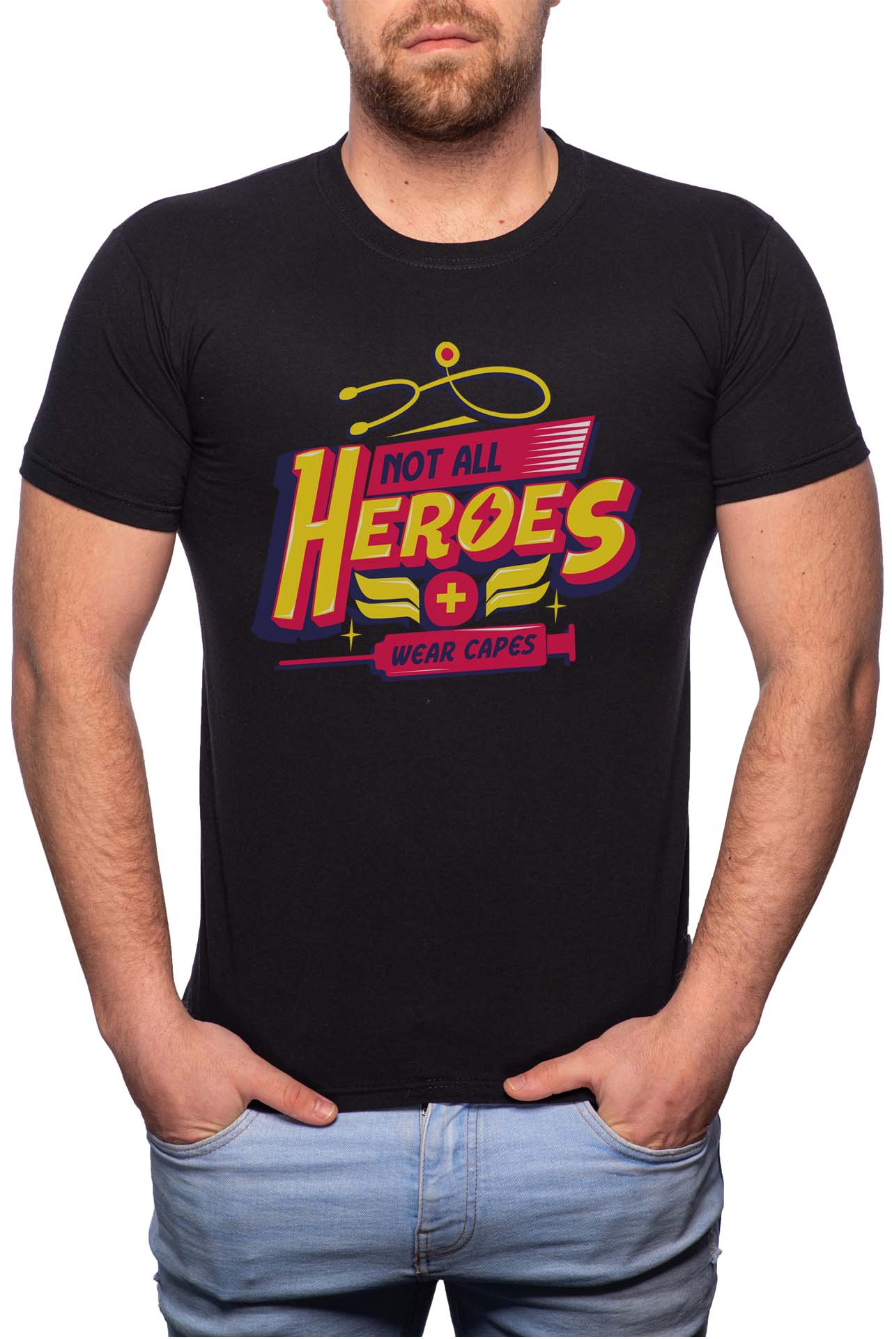 Tricou barbati, Heroes, 100% Bumbac, W293, Negru