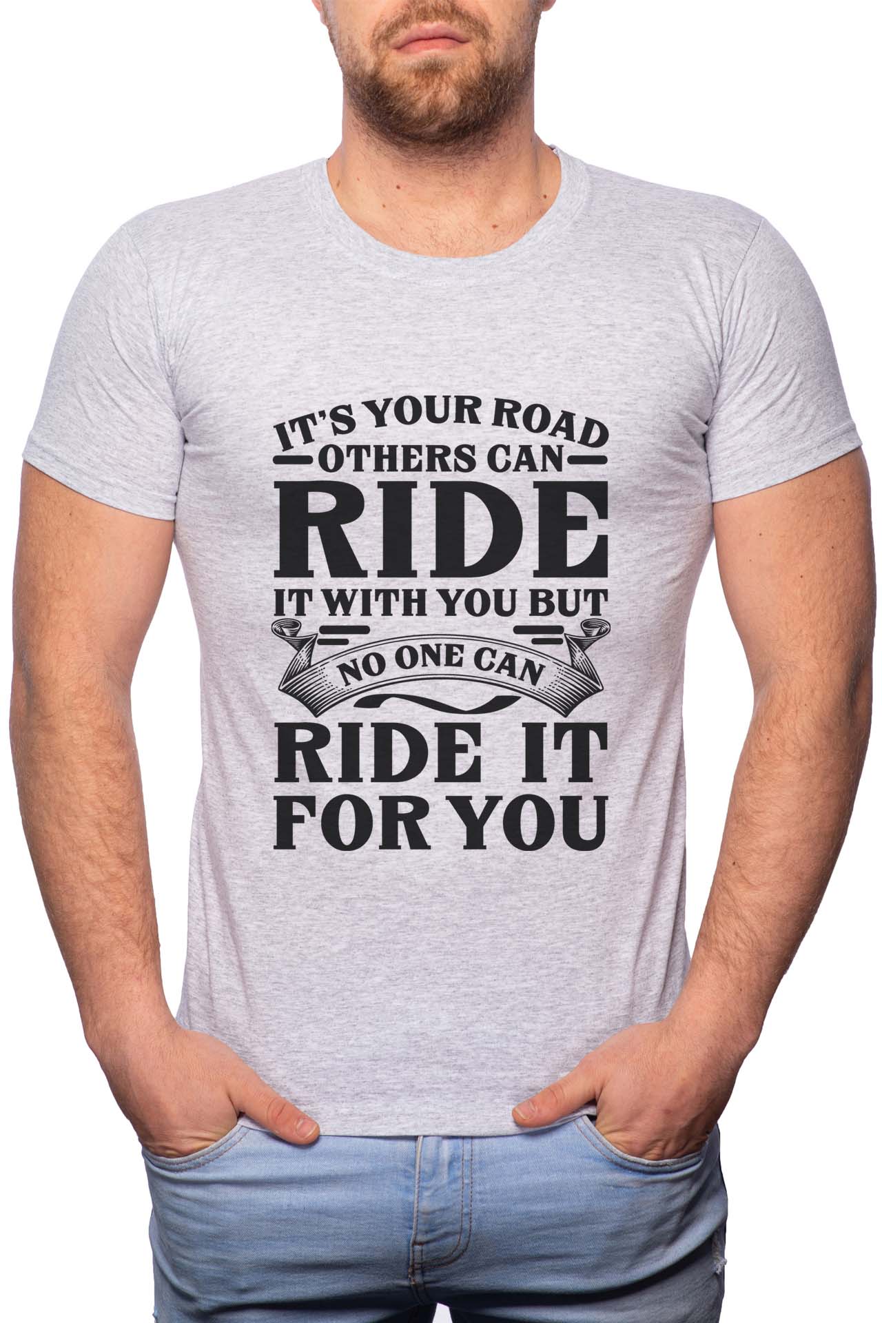 Tricou barbati, Ride It, 100% Bumbac, B294, Gri