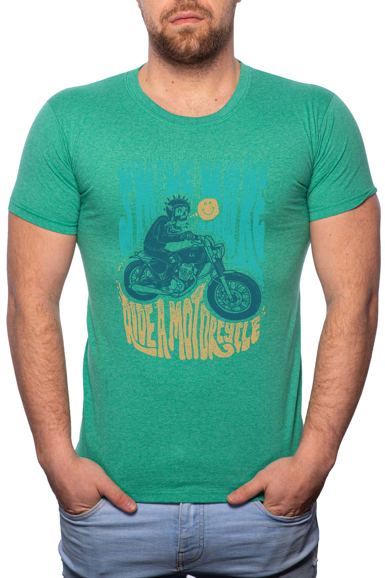 Tricou barbati, Smile More, 100% Bumbac, W295, Verde