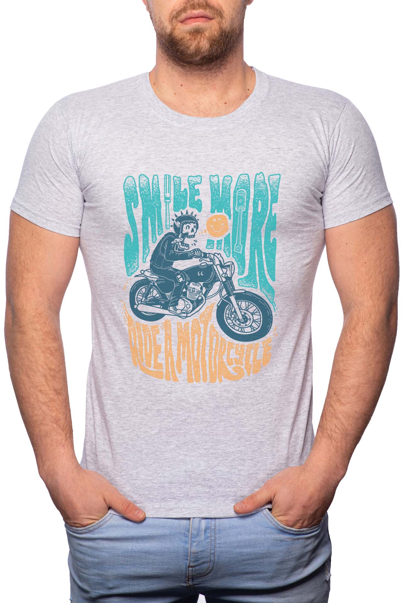 Tricou barbati, Smile More, 100% Bumbac, W295, Gri