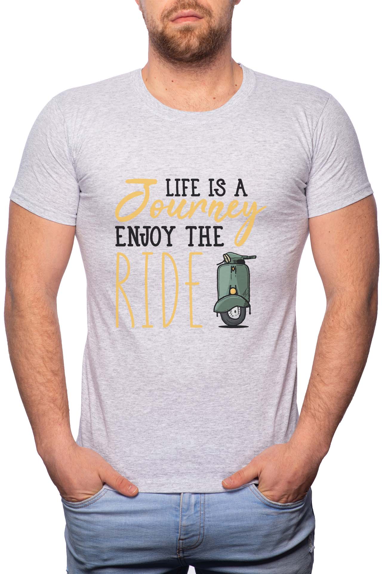 Tricou barbati, Life Is A Journey, 100% Bumbac, GM298, Gri