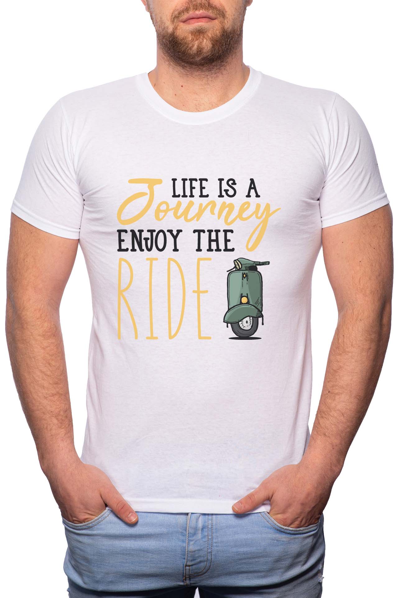 Tricou barbati, Life Is A Journey, 100% Bumbac, GM298, Alb