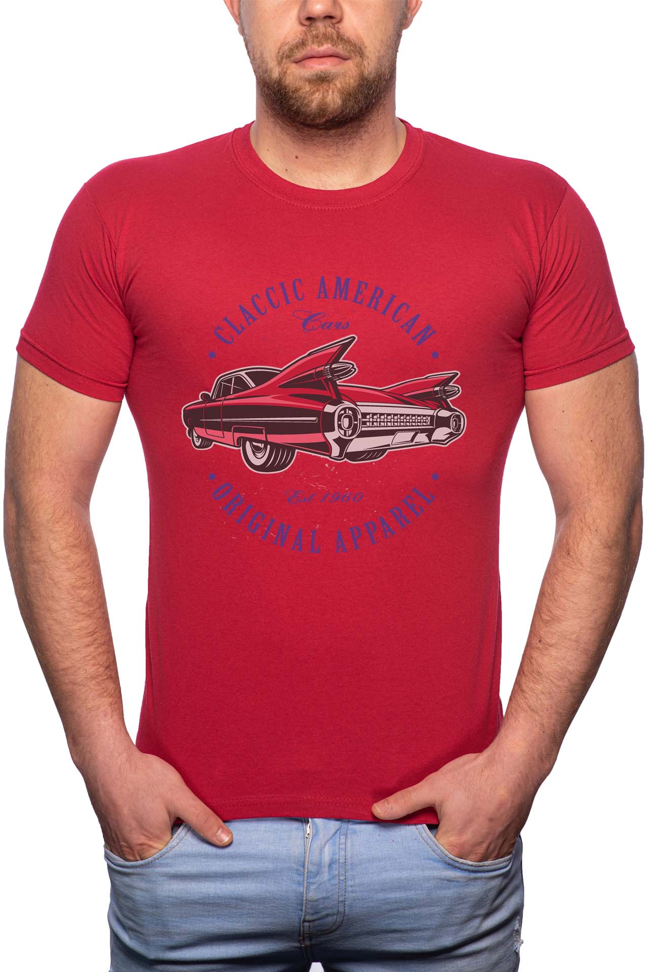 Tricou barbati, Classic American Car, 100% Bumbac, G302, Rosu Bordeaux