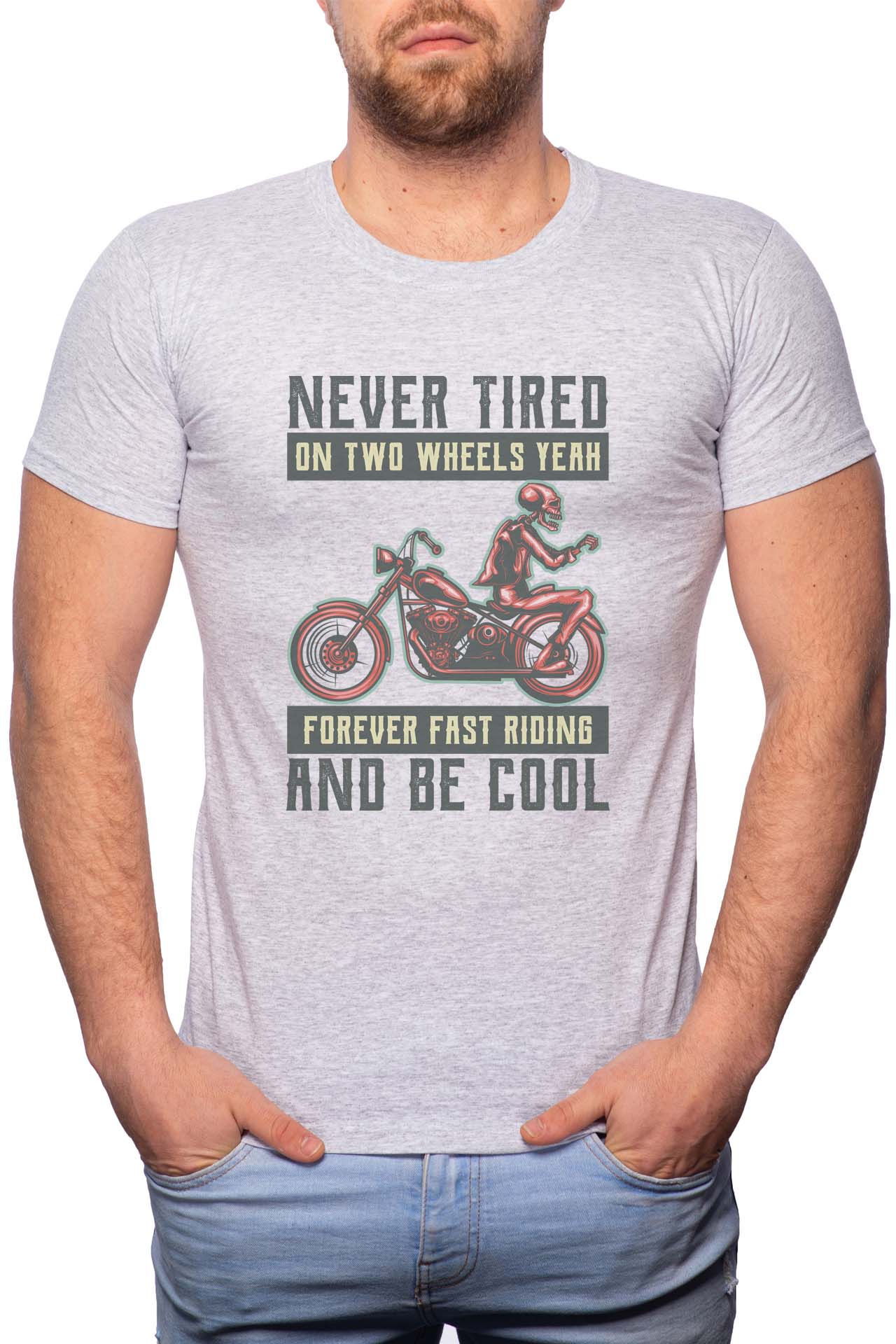 Tricou barbati, Never Tired, 100% Bumbac, B299, Gri