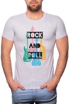 Tricou barbati, Rock And Roll Music, 100% Bumbac, R313, Gri Tricou barbati, Rock And Roll Music, 100% Bumbac, R313, Gri