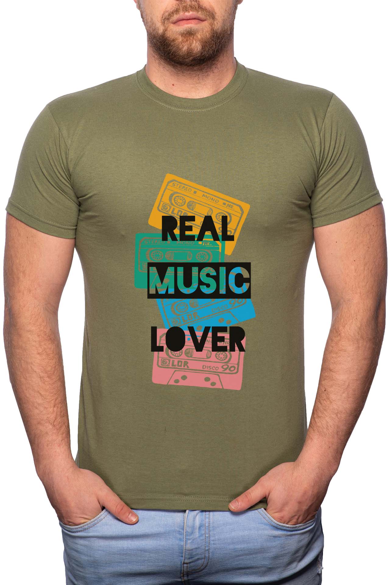 Tricou barbati, Real Music Lover, 100% Bumbac, GM312, Verde militar