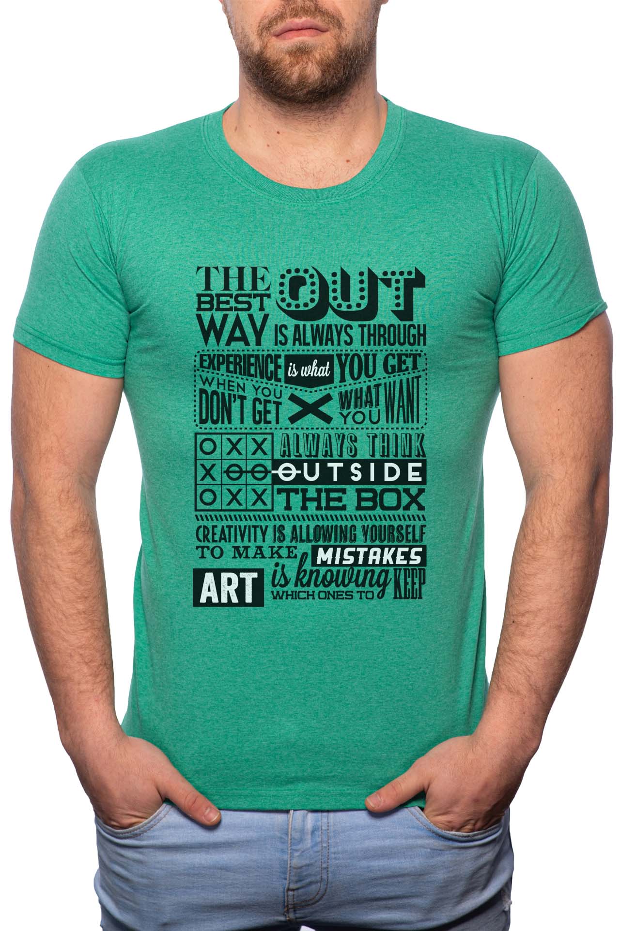 Tricou barbati, Positive Think, 100% Bumbac, G317, Verde