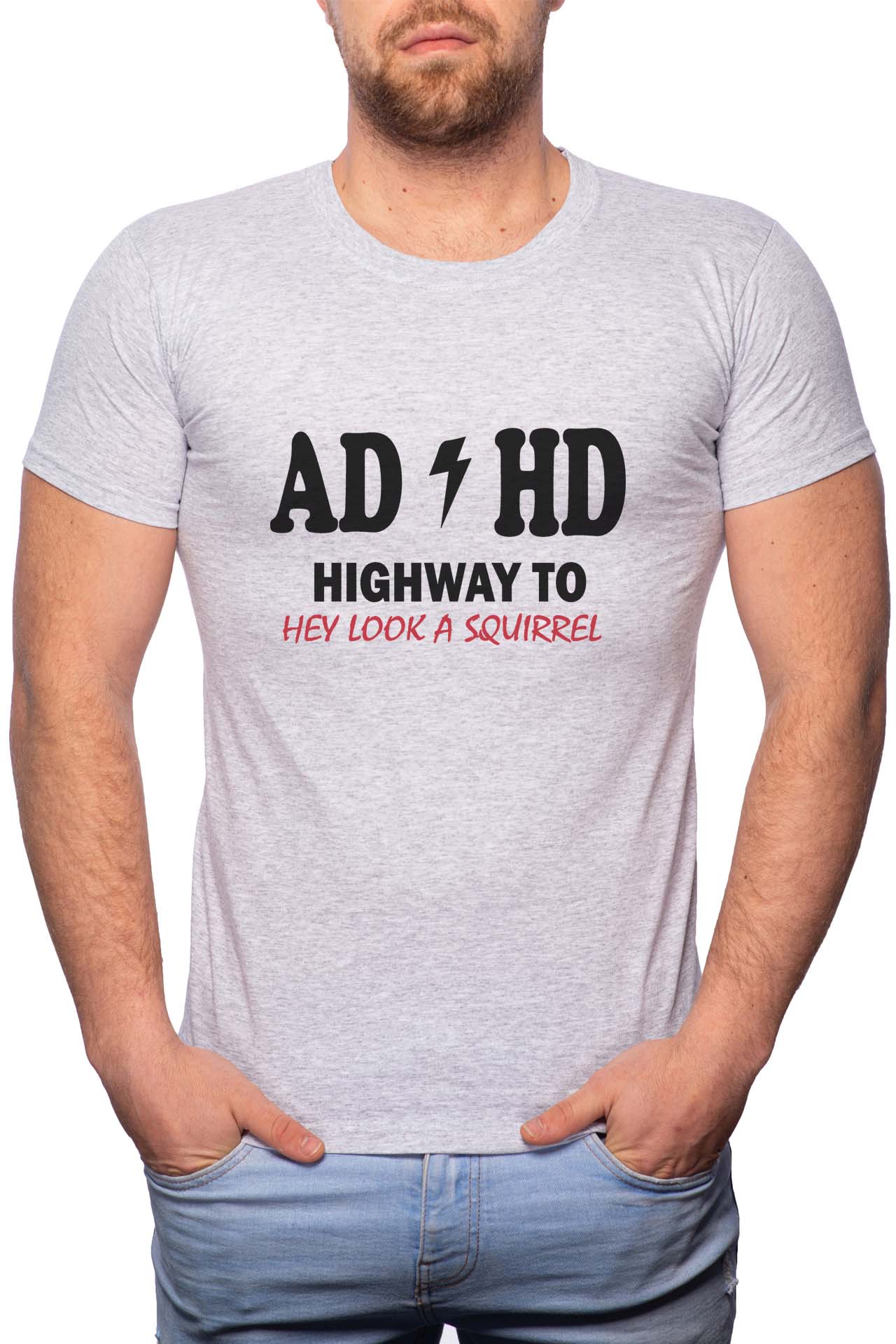 Tricou barbati, ADHD, 100% Bumbac, B320, Gri