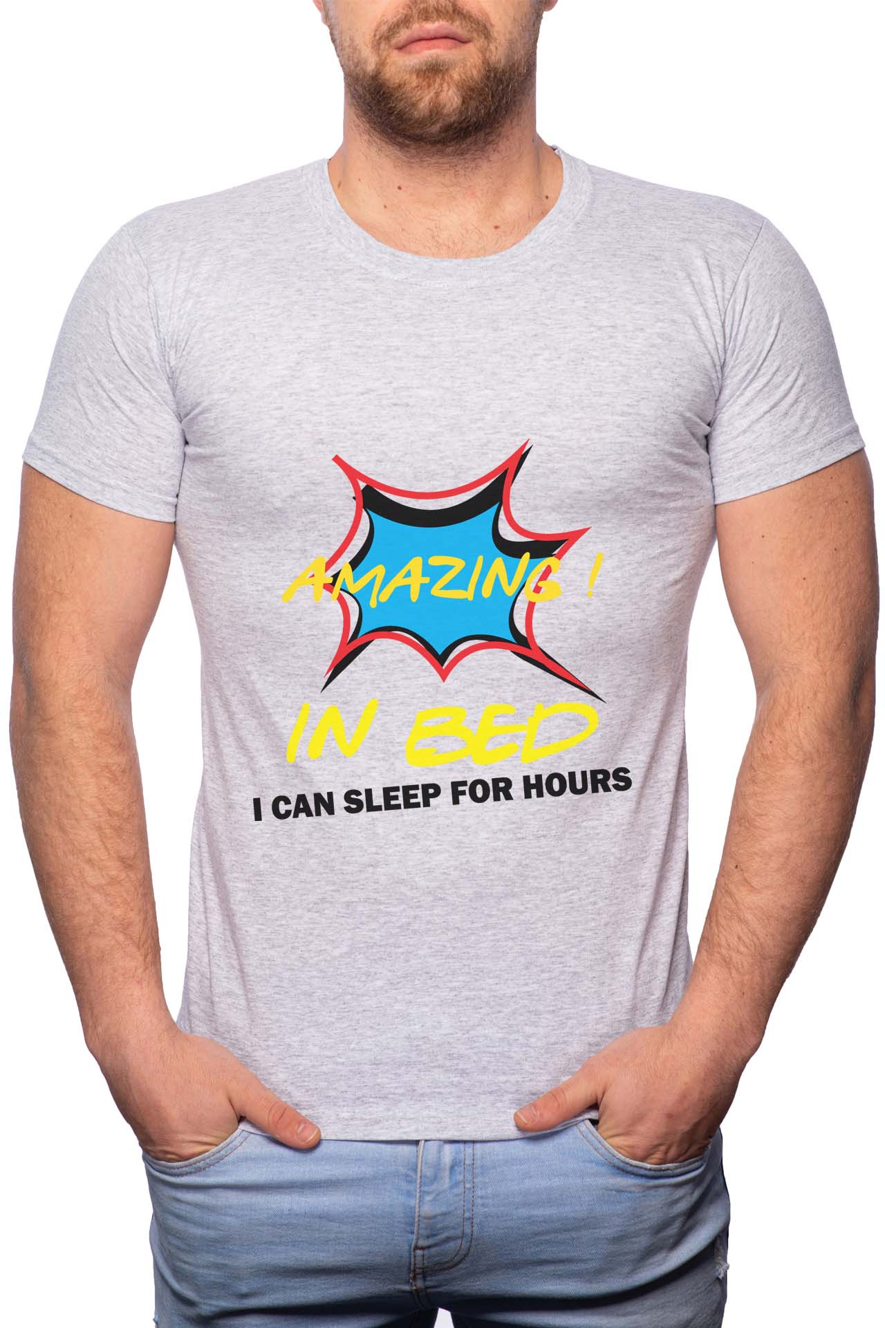 Tricou barbati, Amazing In Bed, 100% Bumbac, GR325, Gri