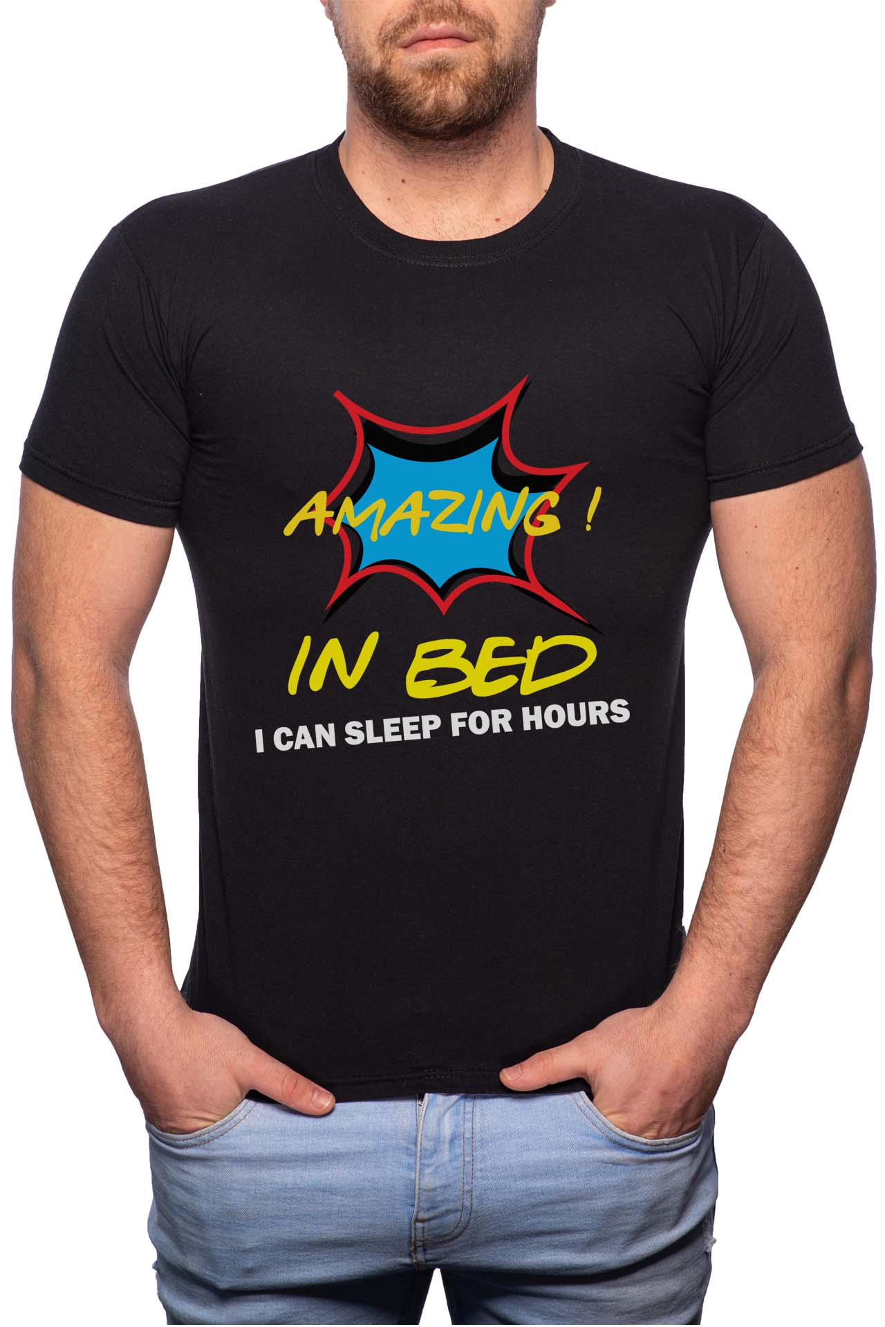 Tricou barbati, Amazing In Bed, 100% Bumbac, GR325, Negru