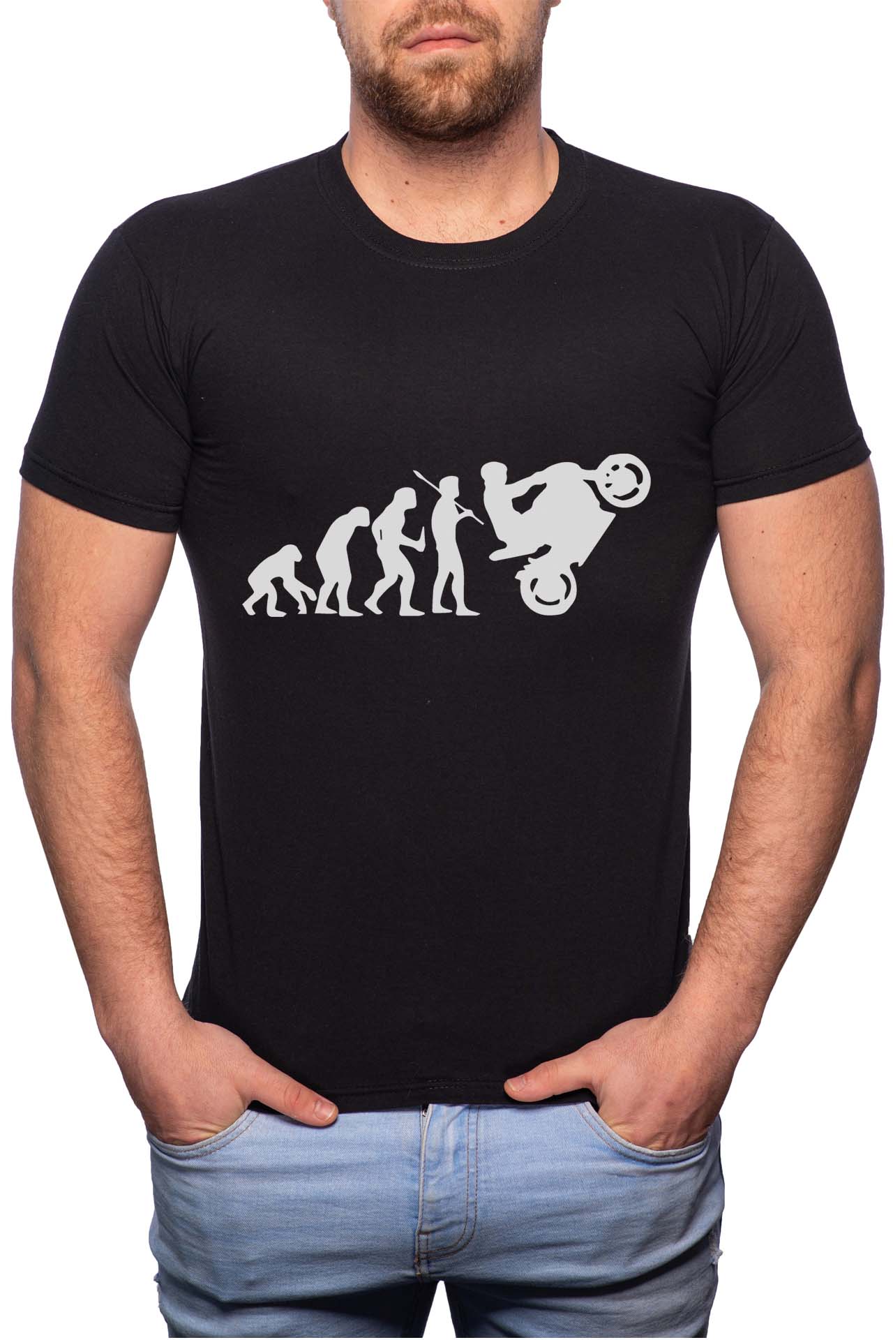 Tricou barbati, Evolution Of Motorcycle, 100% Bumbac, GM337, Negru