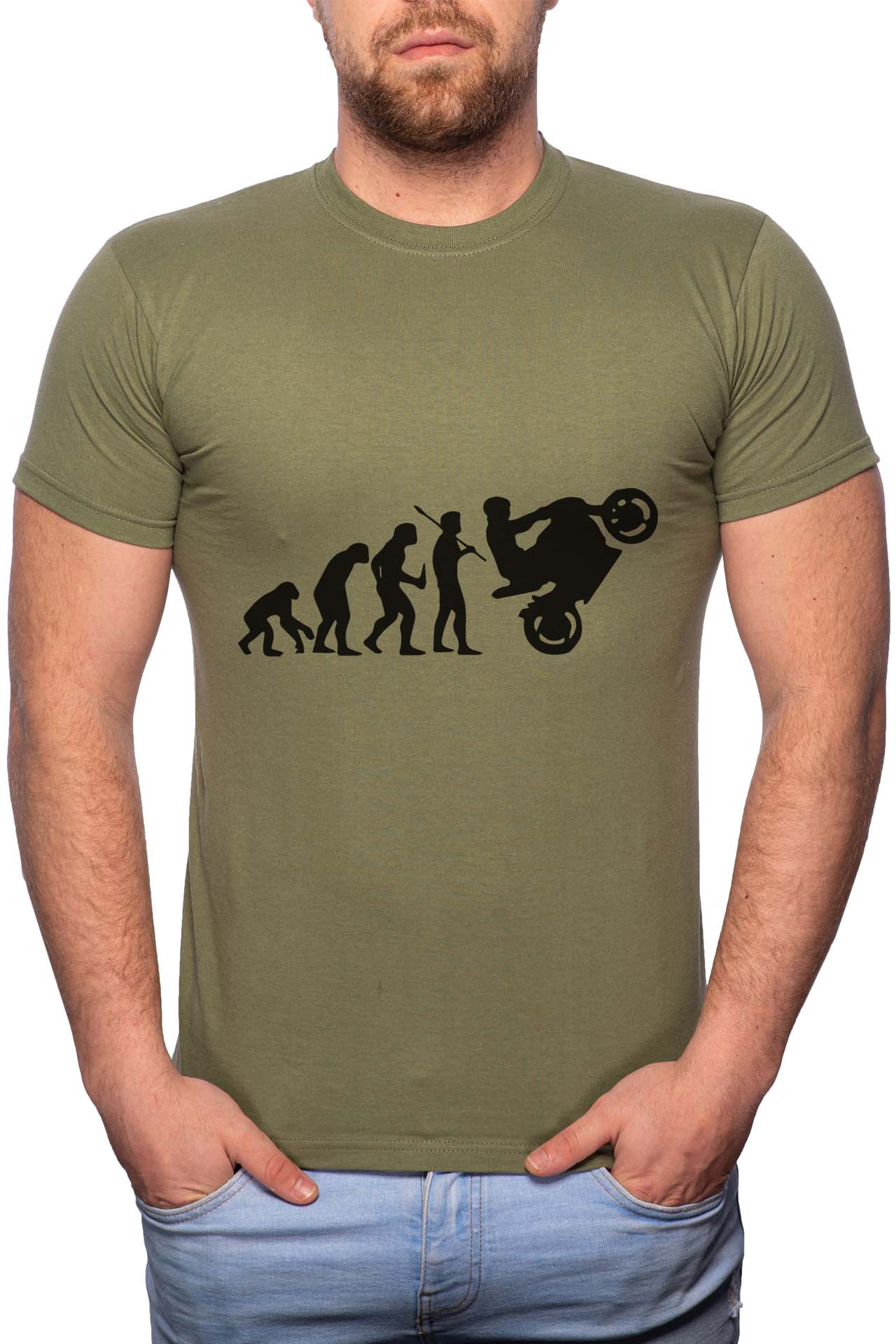 Tricou barbati, Evolution Of Motorcycle, 100% Bumbac, GM337, Verde militar
