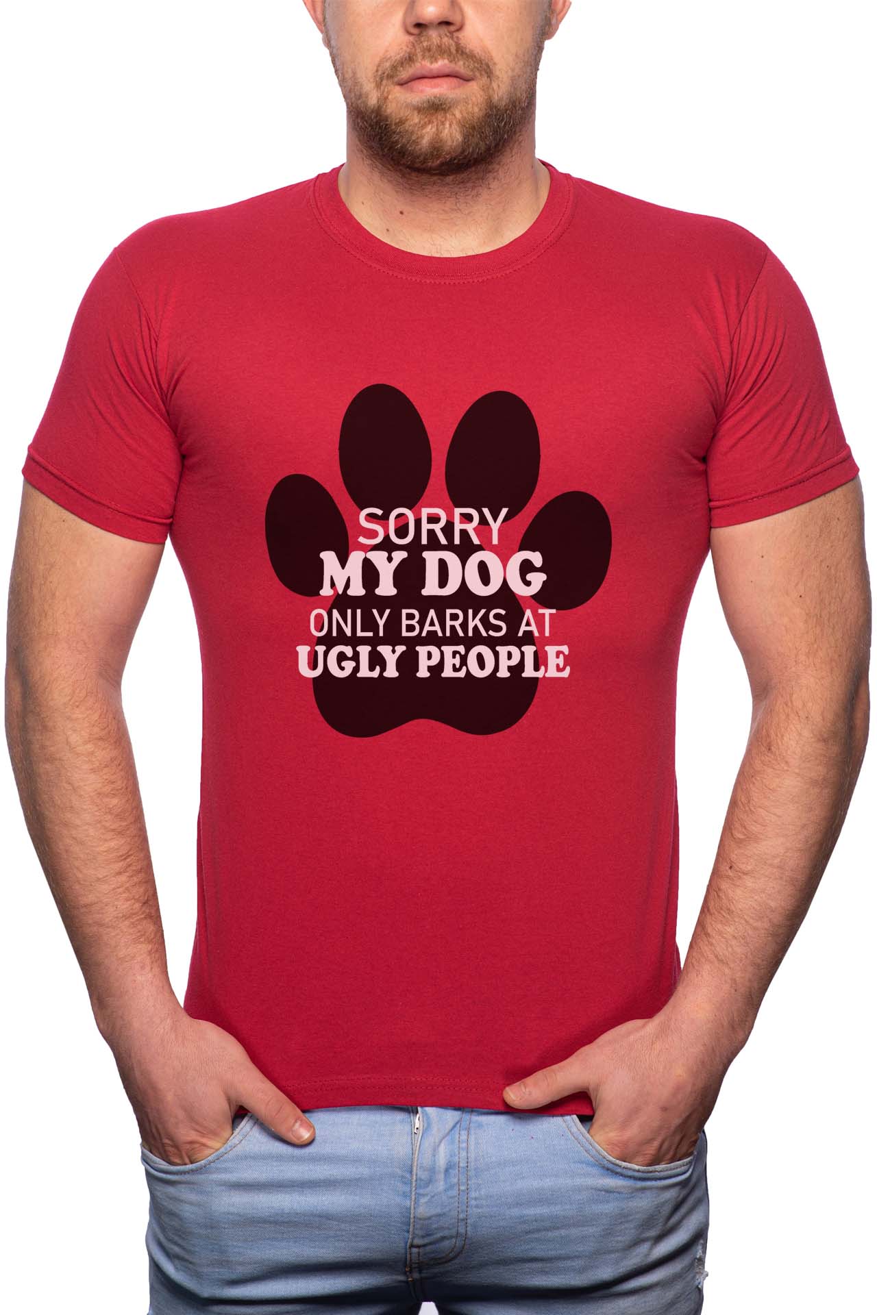 Tricou barbati, My Dog Only Barks, 100% Bumbac, G348, Rosu Bordeaux