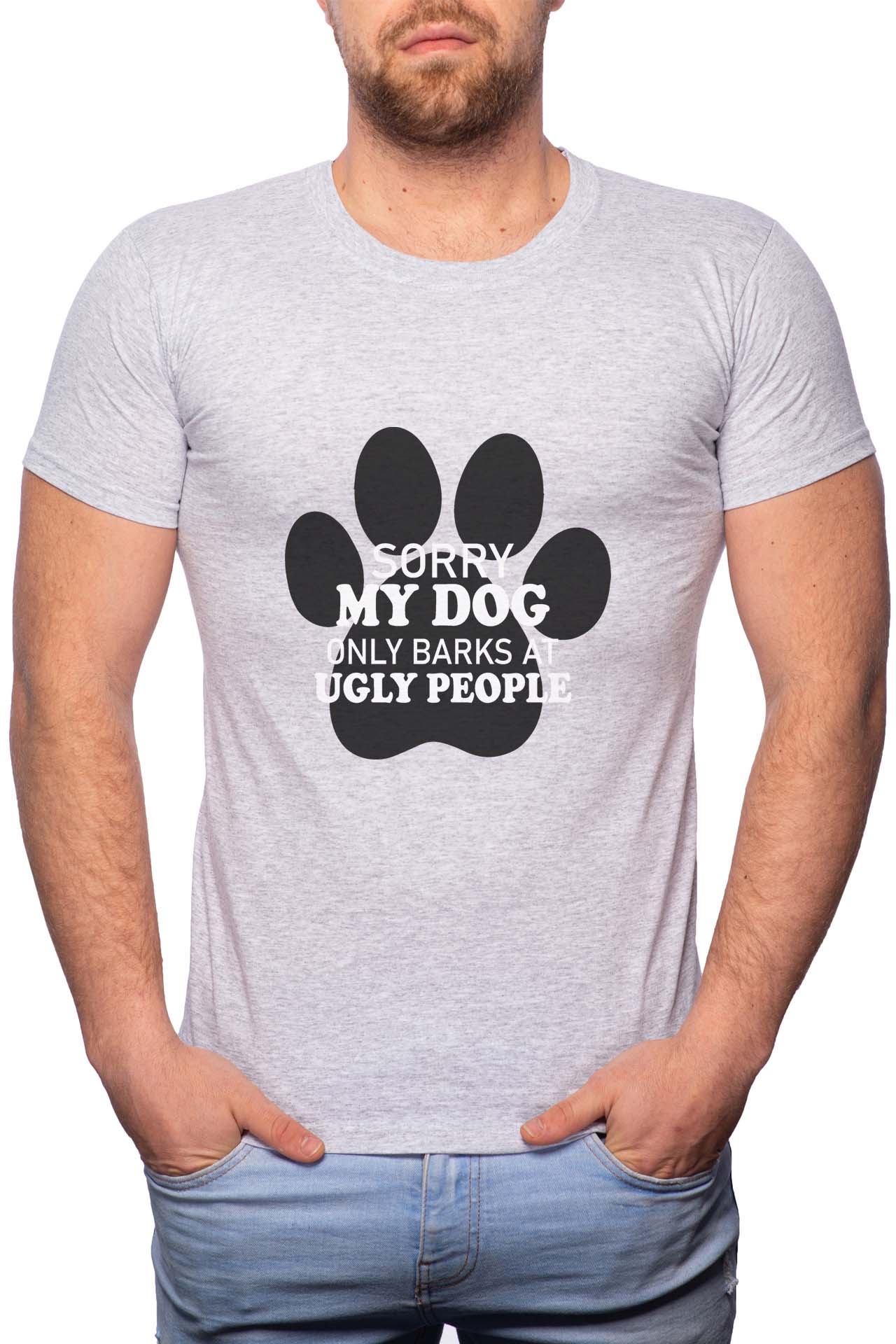 Tricou barbati, My Dog Only Barks, 100% Bumbac, G348, Gri