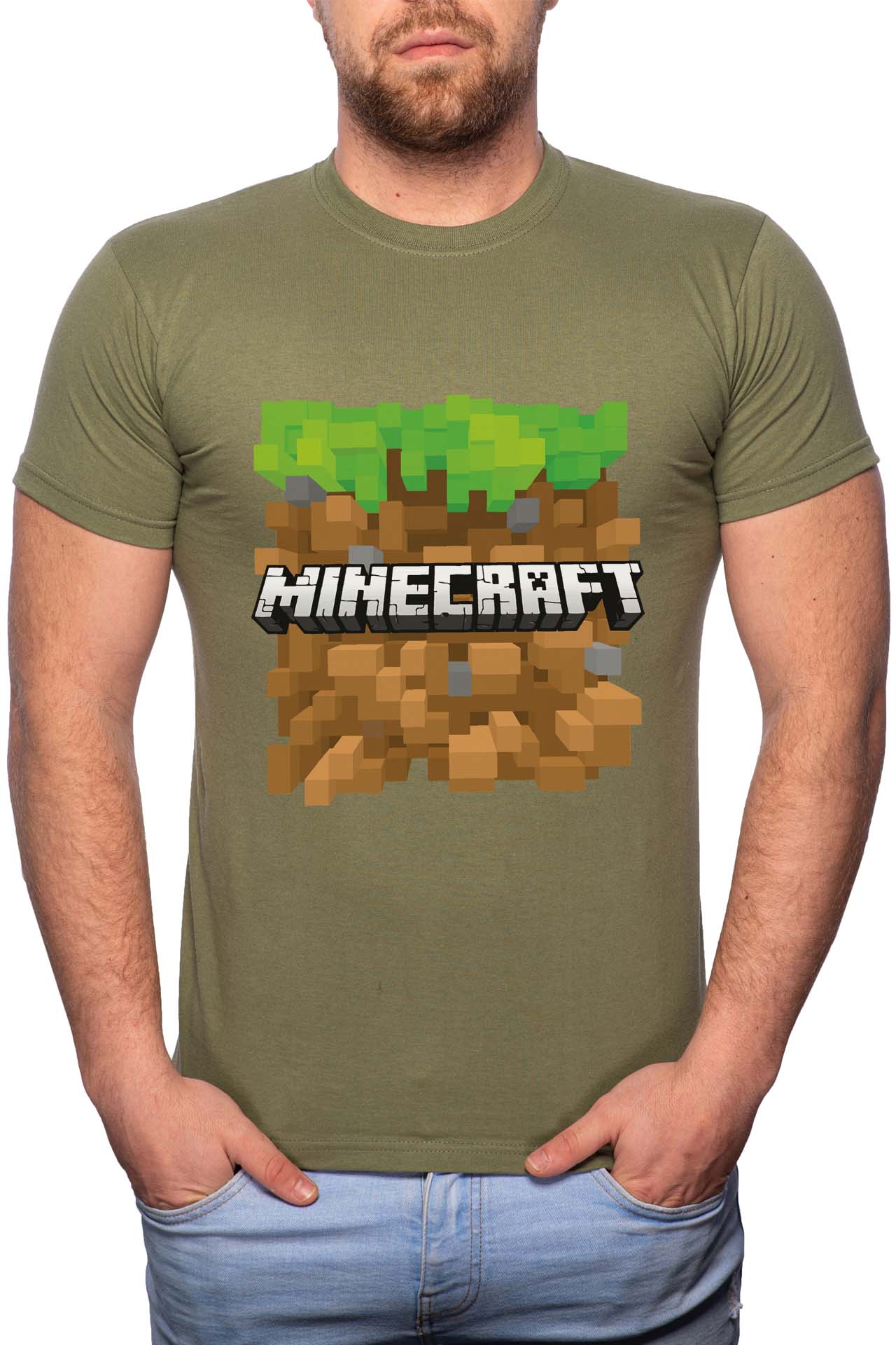 Tricou barbati, Minecraft, 100% Bumbac, G179, Verde militar