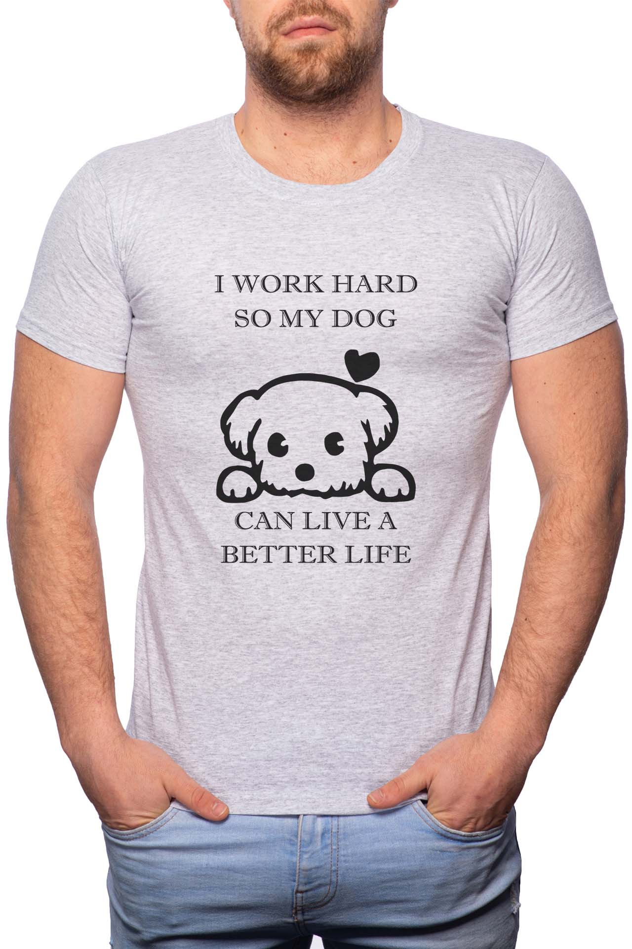 Tricou barbati, My Dog, 100% Bumbac, GM347, Gri