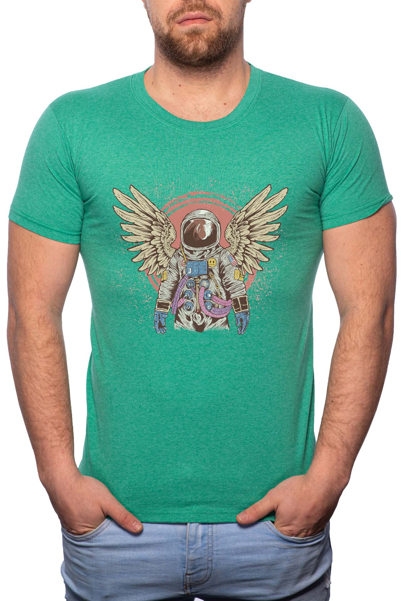 Tricou barbati, Astonaut Angel, 100% Bumbac, B224, Verde