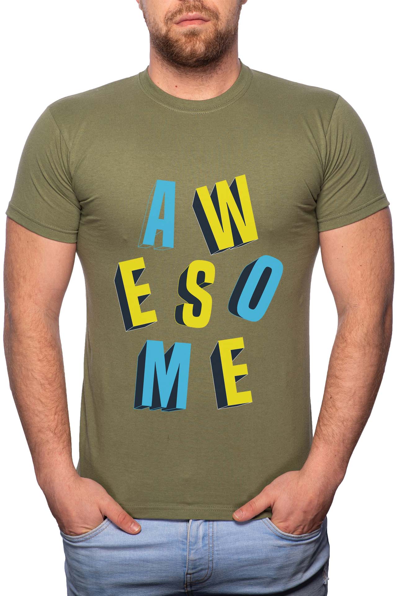 Tricou barbati, Awesome, 100% Bumbac, G250, Verde militar