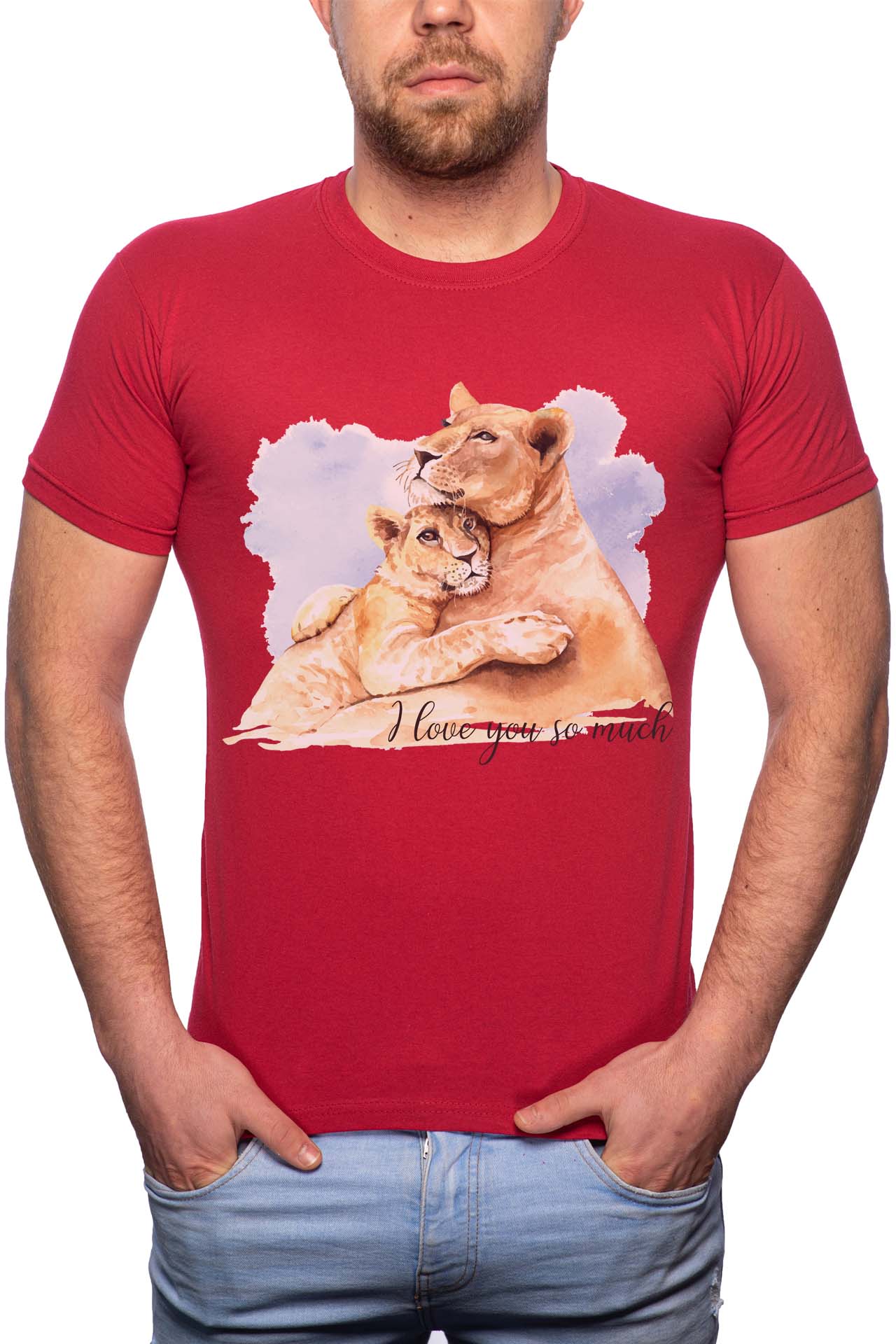 Tricou barbati, Lion Love, 100% Bumbac, W241, Rosu Bordeaux