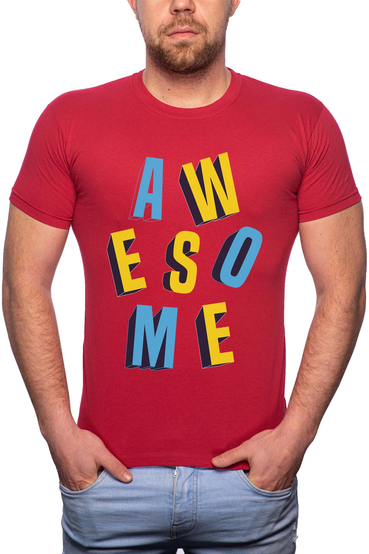 Tricou barbati, Awesome, 100% Bumbac, G250, Rosu Bordeaux