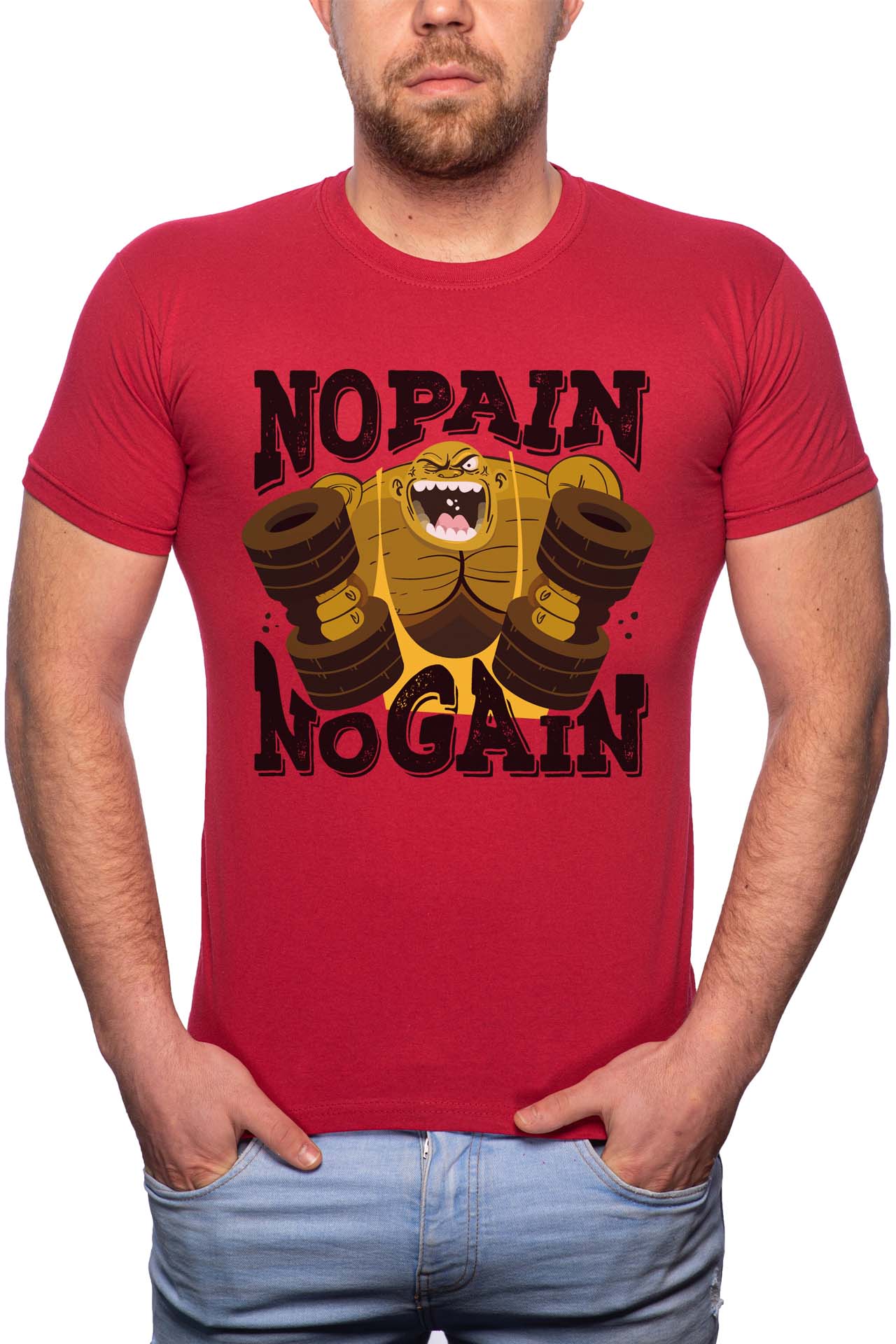 Tricou barbati, No Pain No Gain, 100% Bumbac, R254, Rosu Bordeaux