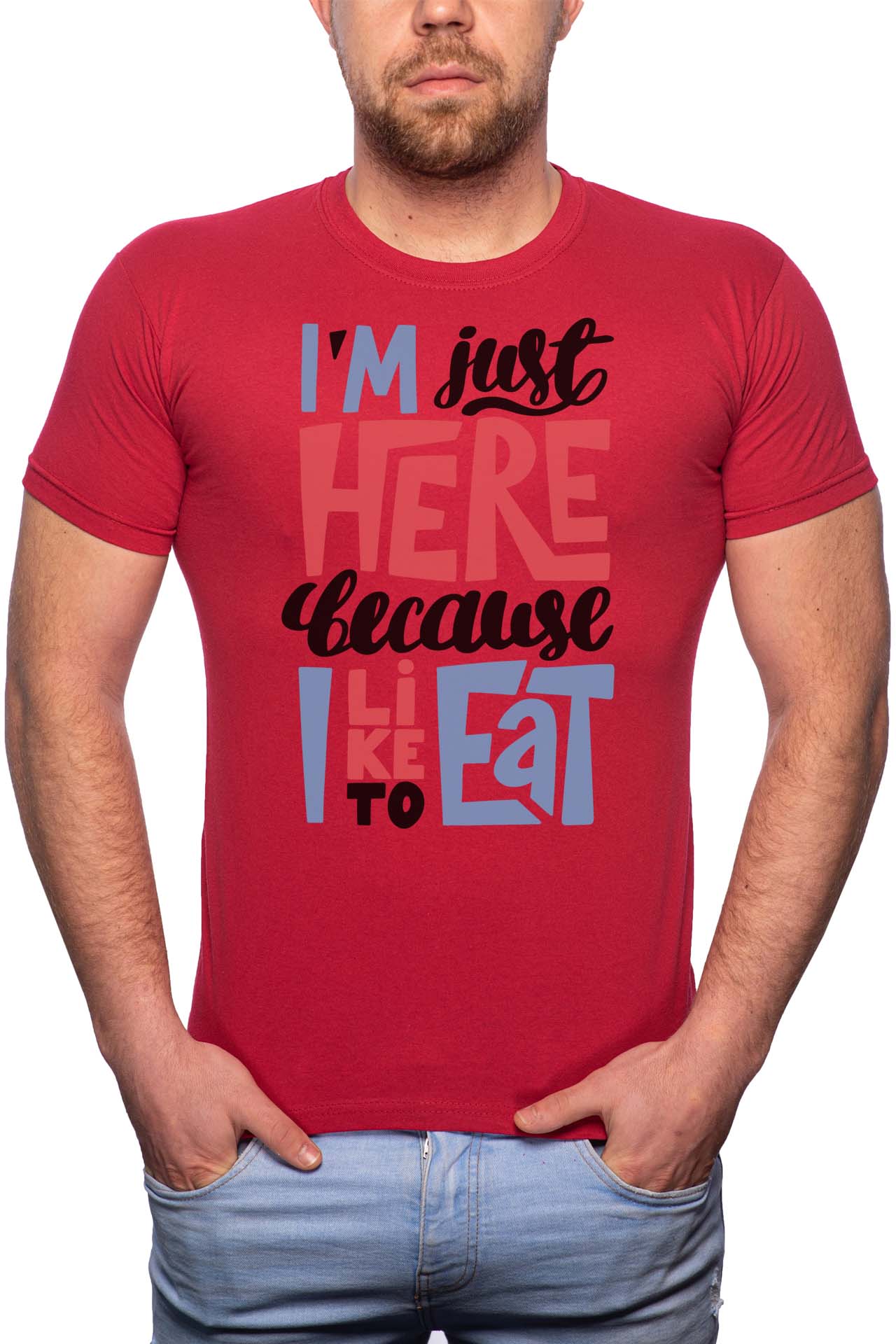 Tricou barbati, I Like To Eat, 100% Bumbac, GR276, Rosu Bordeaux