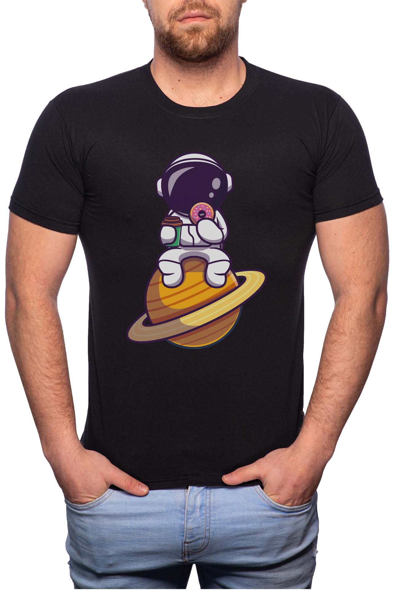 Tricou barbati, Doughnut, 100% Bumbac, GR280, Negru