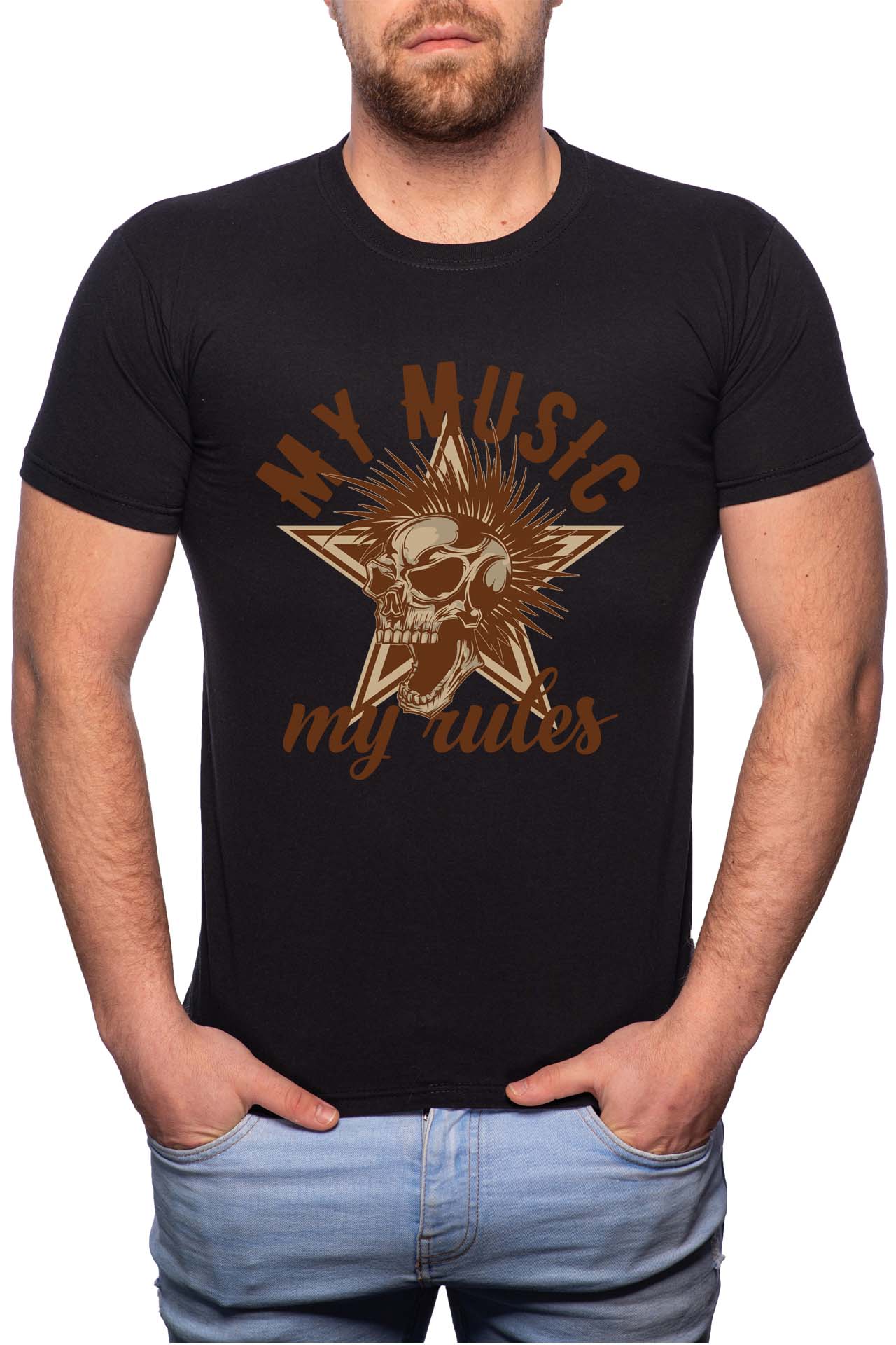 Tricou barbati, My Music My Rules, 100% Bumbac, GM296, Negru