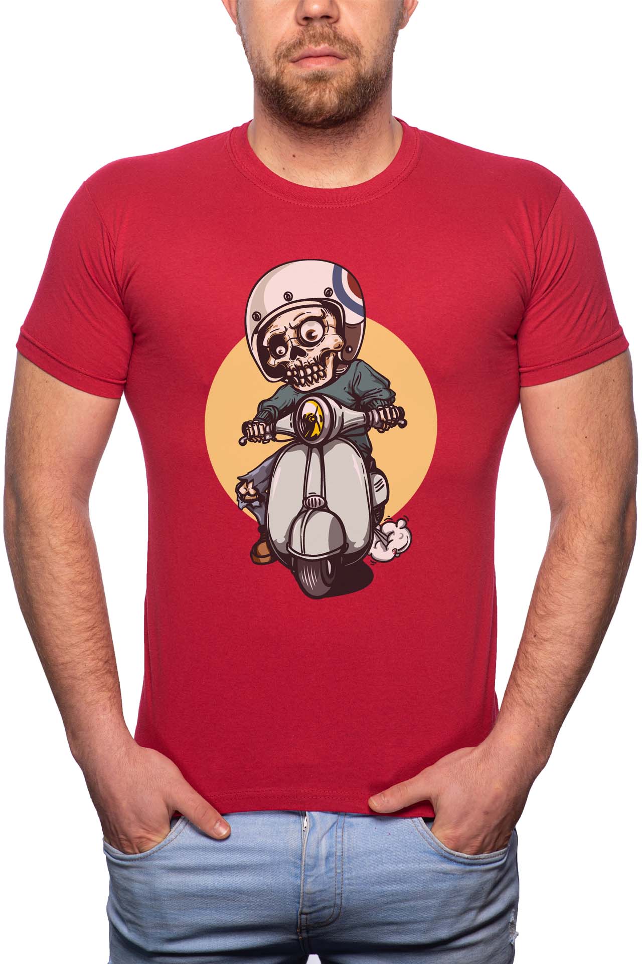 Tricou barbati, Biker Skeleton, 100% Bumbac, W297, Rosu Bordeaux