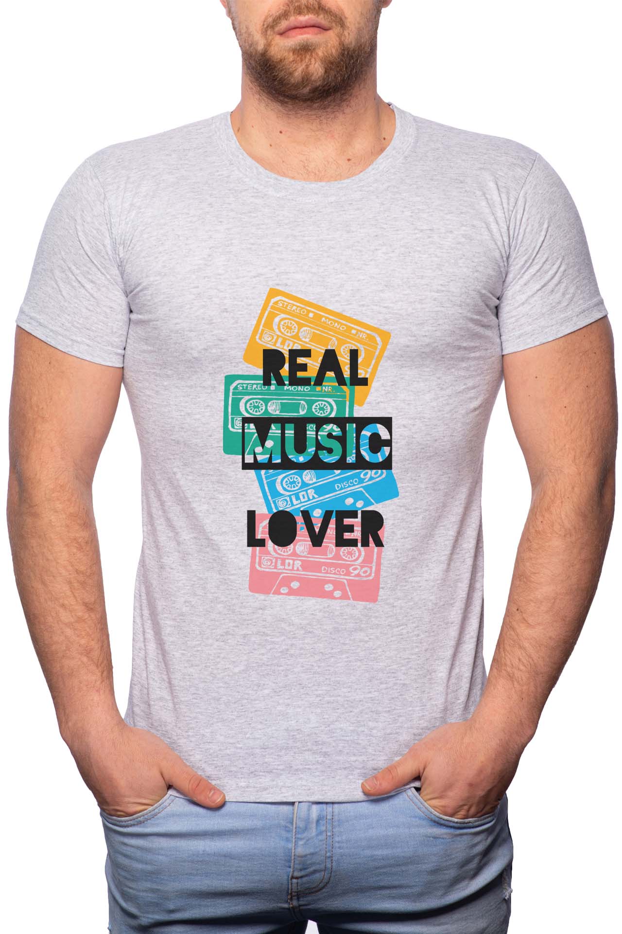 Tricou barbati, Real Music Lover, 100% Bumbac, GM312, Gri