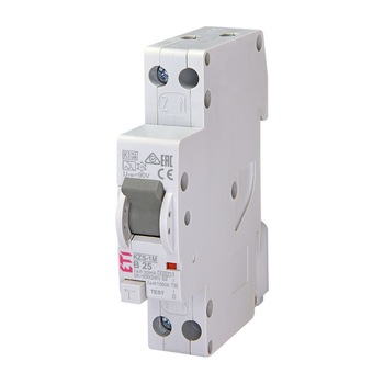 Siguranta automata diferentiala 1P+N 1M 25A/10mA B tip A 6kA KZS-1M, ETI 002175416 Siguranta automata diferentiala 1P+N 1M 25A/10mA B tip A 6kA KZS-1M, ETI 002175416
