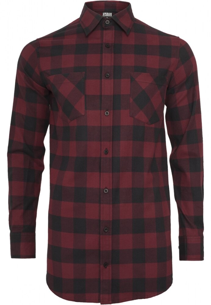 Camasa lunga barbati Urban Classics, negru-rosu