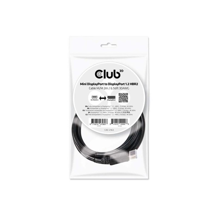 Кабел, CLUB3D, 4470807, Mini Displayport, 2 м, черен