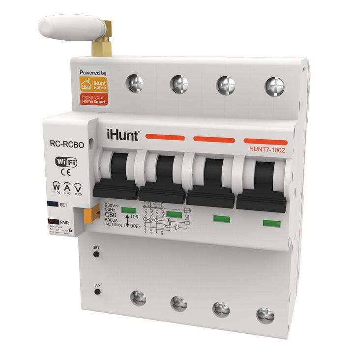 Автоматичен прекъсвач iHunt, Home WIFI Smart Circuit Breaker with Metering, 4P, 100A, Измерване