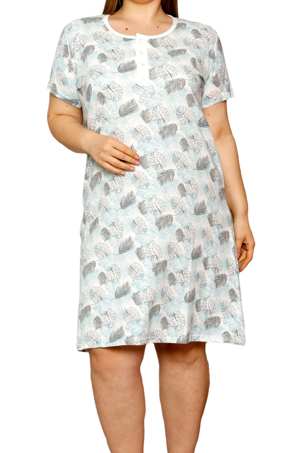 Rochie de noapte cu maneci scurte, Secret, Model cu frunze, Multicolor, Multicolor