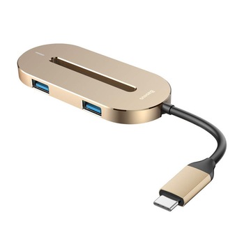 Adaptor Multihub Multifunctional Baseus Type-C la 3xUSB3.0, HDMI 4K Usb Type C PD, Auriu Adaptor Multihub Multifunctional Baseus Type-C la 3xUSB3.0, HDMI 4K Usb Type C PD, Auriu
