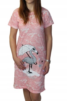 Rochie de noapte cu maneci scurte, Rinda, Model cu Flamingo, Roz, Roz Rochie de noapte cu maneci scurte, Rinda, Model cu Flamingo, Roz, Roz
