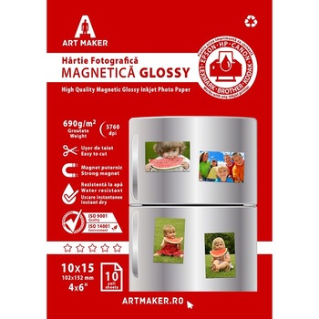Hartie foto magnetica Art Maker Glossy, 10×15, 690g/mp, 10 coli Hartie foto magnetica Art Maker Glossy, 10×15, 690g/mp, 10 coli