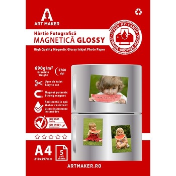 Hartie foto magnetica Art Maker Glossy, A4, 690g/mp, 5 coli Hartie foto magnetica Art Maker Glossy, A4, 690g/mp, 5 coli