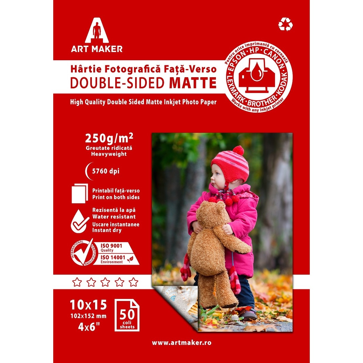 Hartie foto fata-verso Art Maker Mata, 220g/mp, 10×15 cm, 100 coli