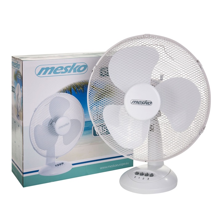 Ventilator de birou Mesko MS 7310, 45 W, 40 cm diametru, 3 trepte de viteza, functie de oscilare, Alb